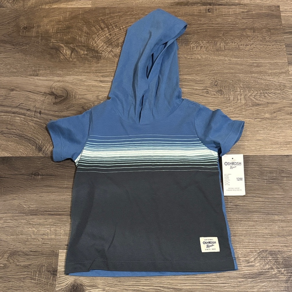 OshKosh B'gosh Striped Blue and Black Hooded Tshirt